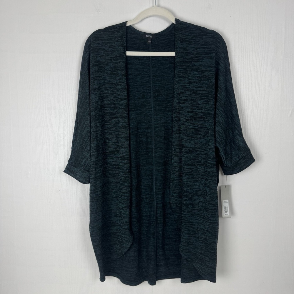Apt 9 Womens Sweater Cardigan, Long Size Medium Pine Green Black Heather NWT $40